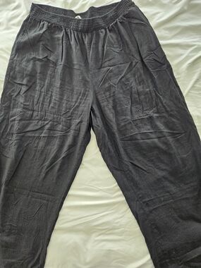 aerie Wide Leg linen blend Pants in Black